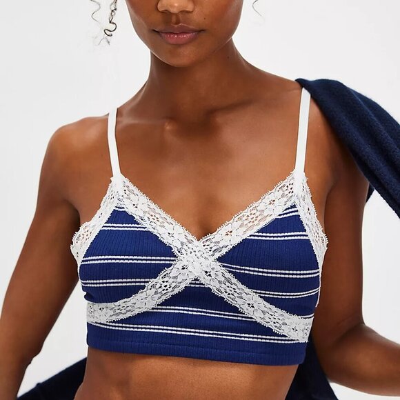 NWT Free People Intimately Gigi Seamless Blue Striped Bralette - Picture 4 of 5